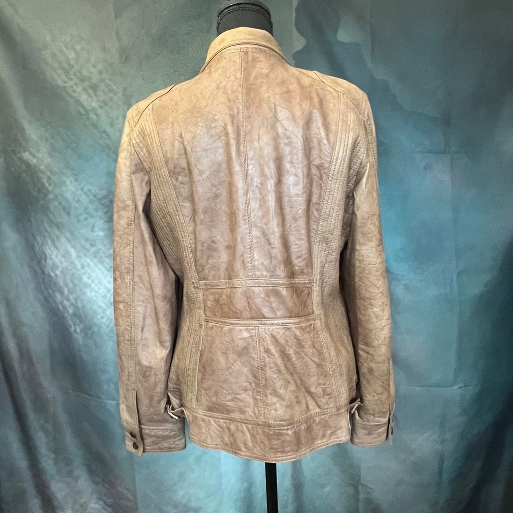 S.Oliver Distressed Lamb Napa Leather‎ Jacket Size Medium Tan Womens Moto Style - Picture 5 of 10
